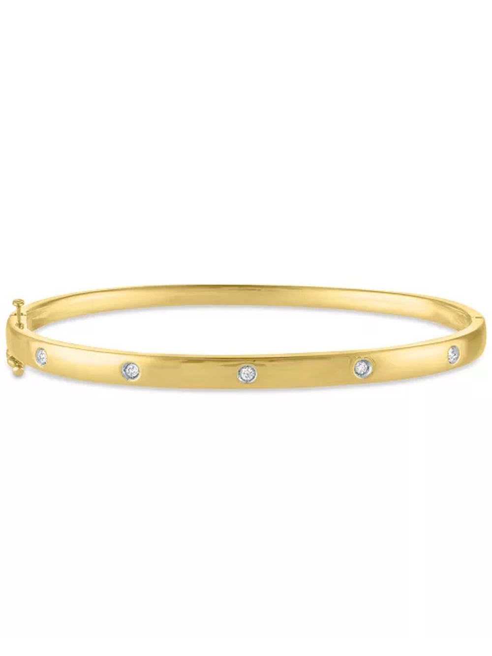 14K Gold Over Sterling Silver Diamond Hinged Bangle Bracelet